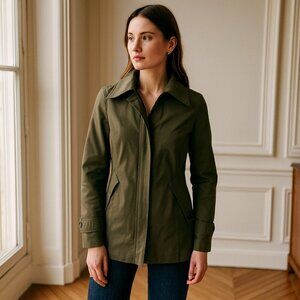 Soia & Kyo Jacket Women’s Brown Cotton Blend Zip Front with Storm Flap Jacket